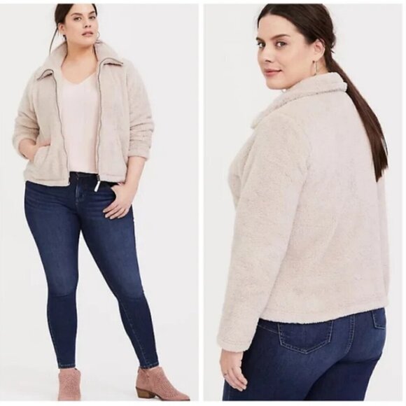 Torrid Beige Tan Faux Sherpa Teddy Soft Zip Up Jacket Size 1x - Picture 1 of 6